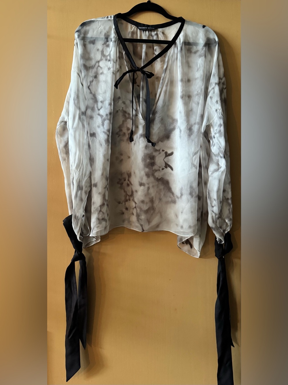 Thomas Wylde Silk Black & White Watercolour Flowy One Size Blouse Shirt